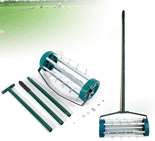 Reconveri Herramienta aireadora de césped rodillo de aireador de césped de jardín resistente mango de acero para el hogar 58 x 17 x 57 pulgadas