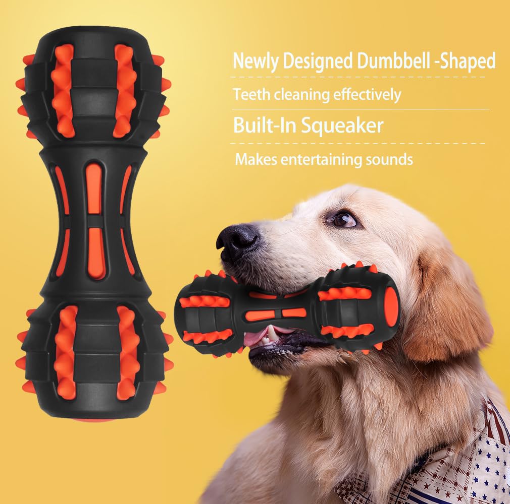 AUSCAT Teething Dog Toys, Durable Squeaky Dog Toys, Rubber Chew Toys for Dogs Dumbbell Shape, Black - Image 2