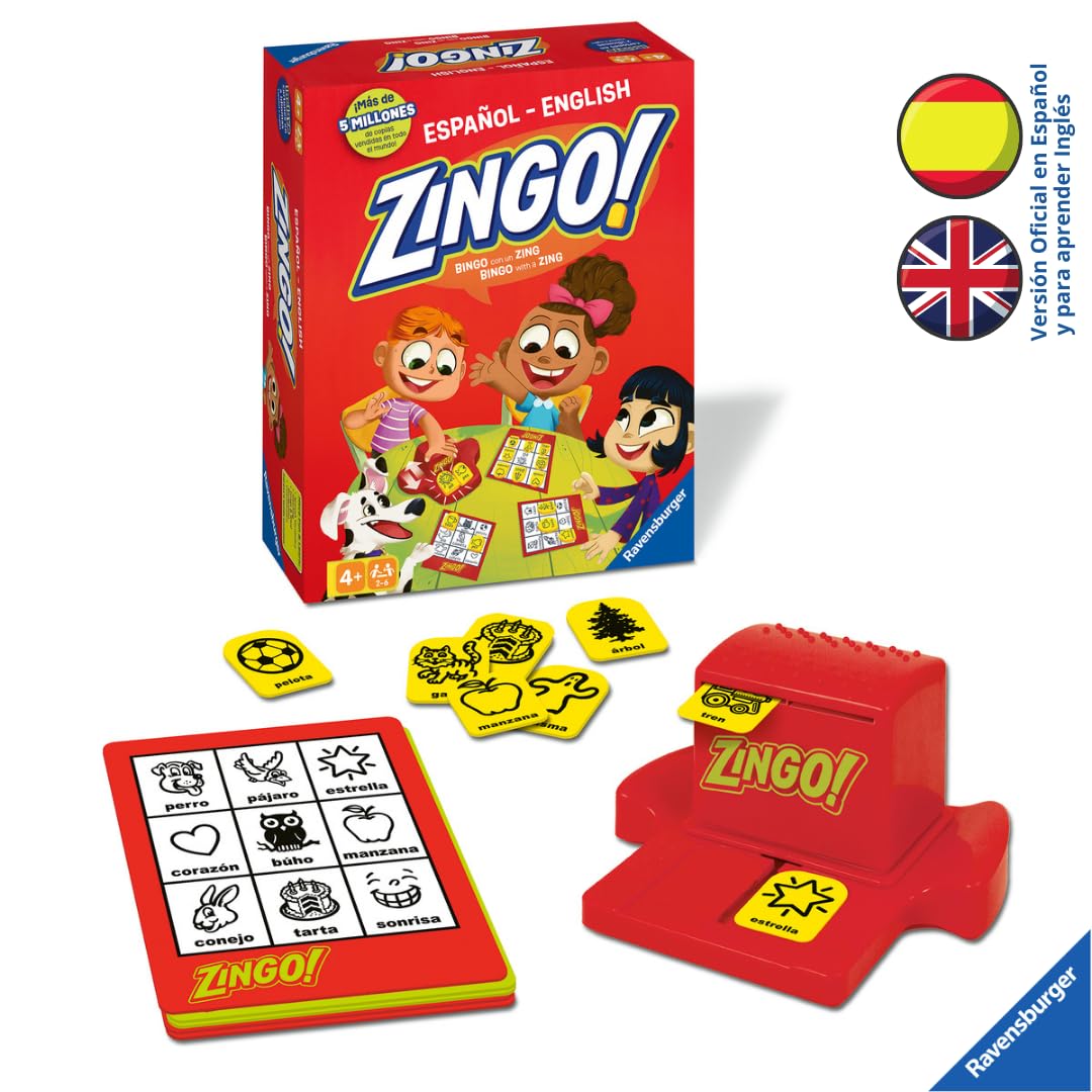 Ravensburger - Zingo | Juegos Educativos Niños 4 Años o Más | Juego de Mesa 4 años | Bingo Infantil | Juegos Mesa 4 Años para Aprender Inglés | 2 a 6 Jugadores | Versión Español