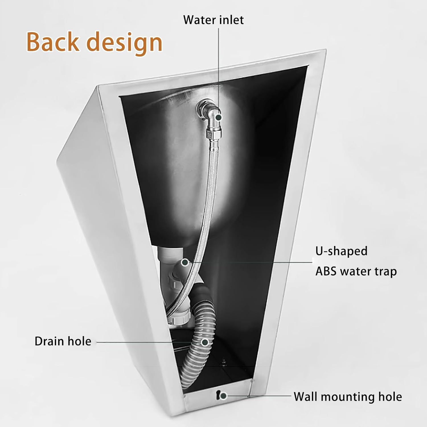 Wall-Mounted Urinal With Sensor, 304 Stainless Steel Men's Flushing Urinal, Commercial & Household Use, Anti-Overflow Design, Touch-Free Flushing Six Styles （silver）(F)