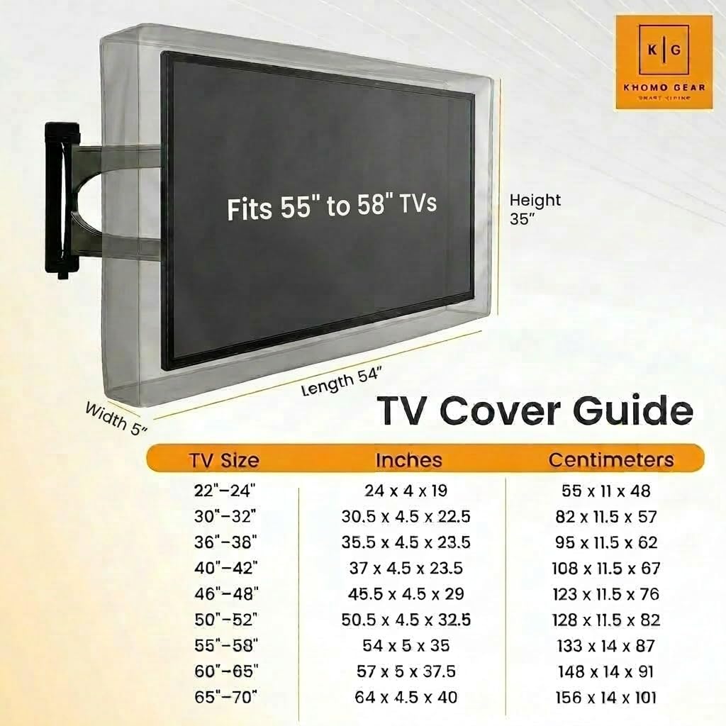 KHOMO GEAR - Seria PANTHER - Zewnętrzny pokrowiec na telewizor odporny na warunki atmosferyczne, uniwersalny ochraniacz do ekranu LCD 140 cm - 58", LED, telewizory - działa z większością uchwytów i