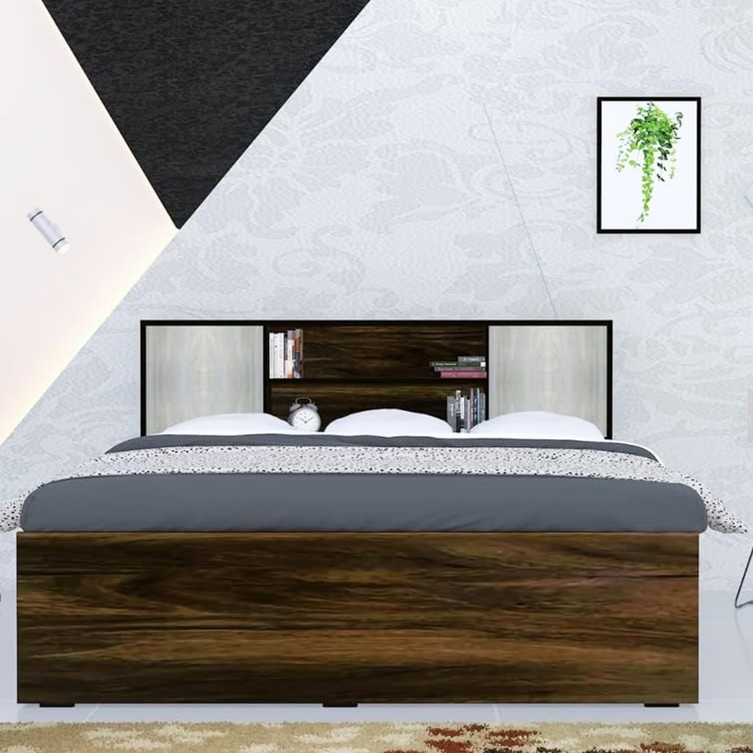 FURNY Vivian King Size Bed with Headboard Storage & Box Storage (Engineereed Wood Brown) (B0DB5X46W9) Amazon Price History, Amazon Price Tracker