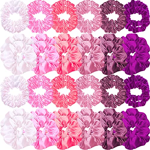 Hanaive 48 Pieces Satin Hair Scrunchies Silk Scrunchies Elastic Hair Bands Scrunchy Hair Ties Ropes Skinny Hair Ties Scrunchies Ponytail Holder for Women Girls Hair Accessories Decor (Classic Color)