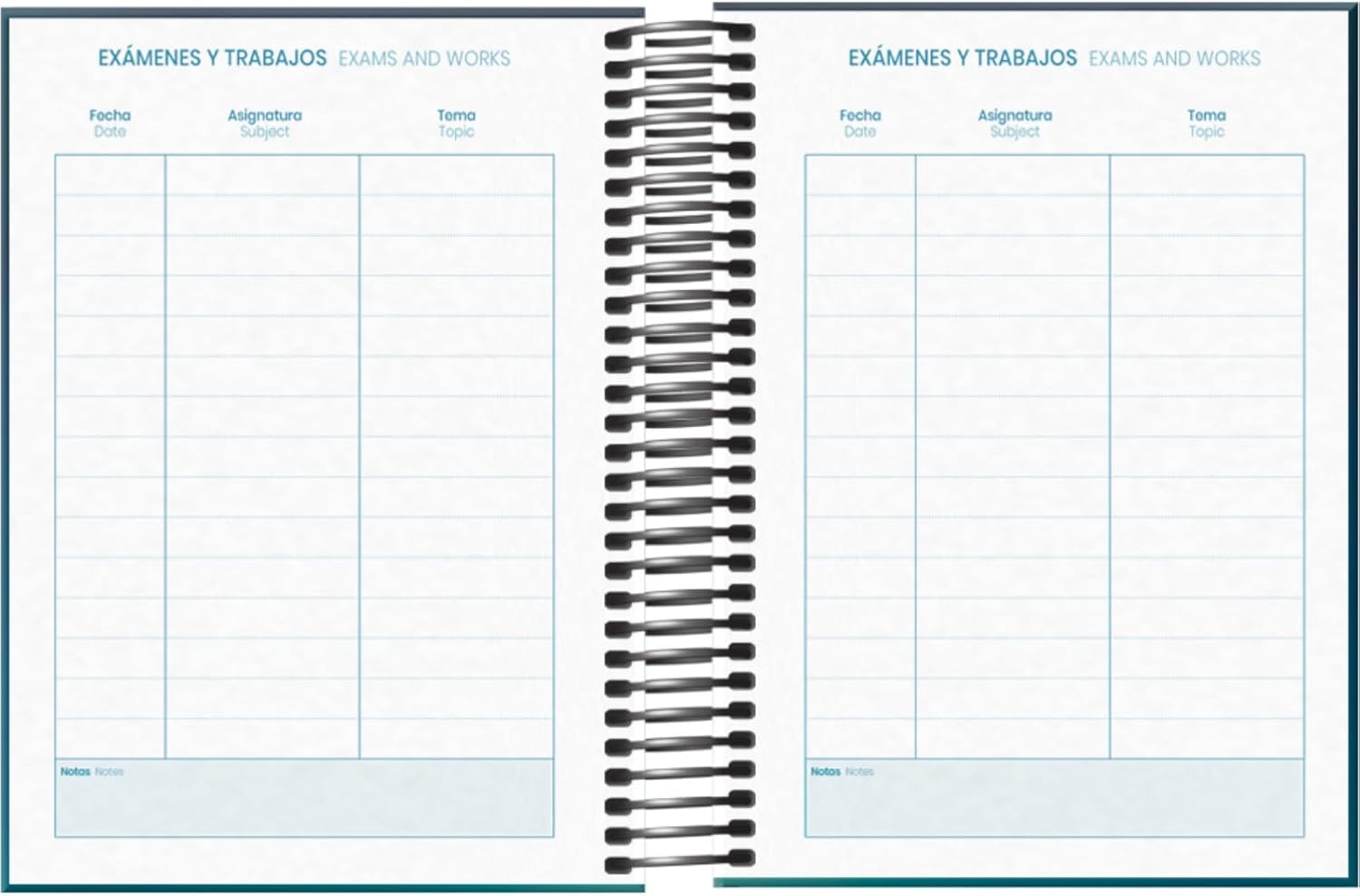 Dohe - School Planner 2025 2026 - One Day to a Page, Size A6 (12 x 17 cm), Spanish and English, September to June, Spiral Binding and Elastic Band, Hard Cover, 4 Sticker Pages - Prime Boreal