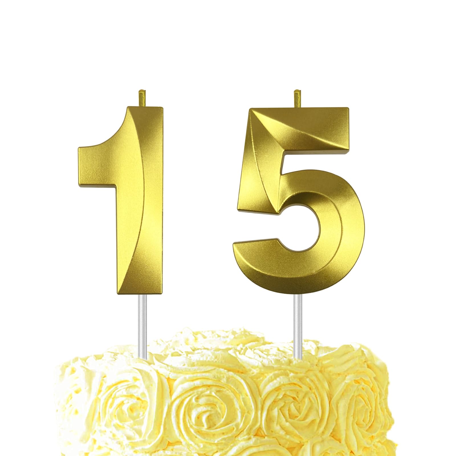 Gold Birthday Number 15 Candles for Wedding Party Cake Decorations