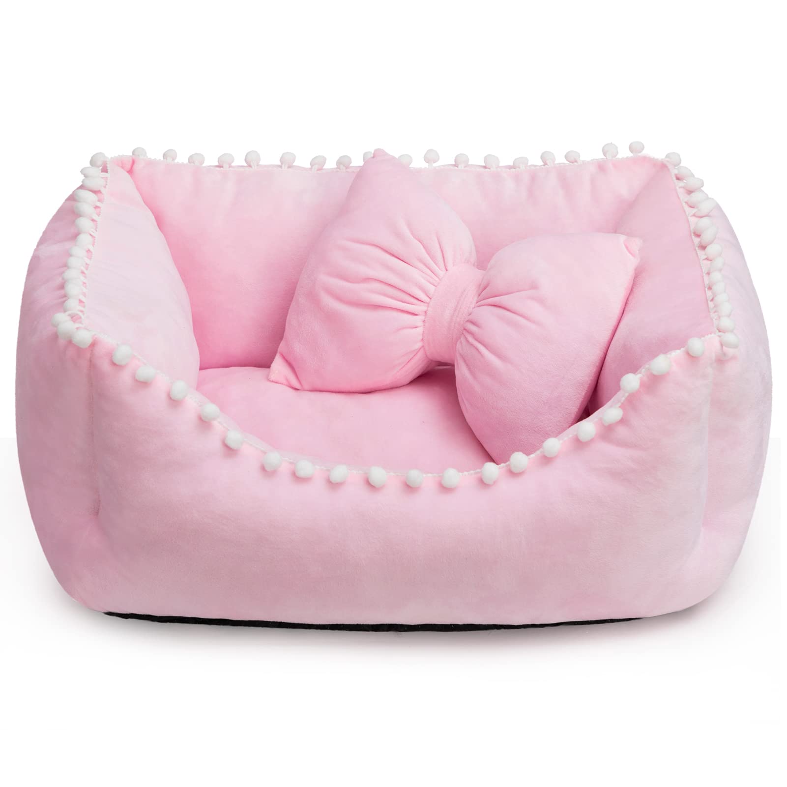 PAPITLULU Dog Bed with Tassels Pillow, Warming Pet Bed for Small-Sized Dogs Cats, Rectangular Sleeping Bag Cushion, Super Soft Plush Pet Bed, Pink