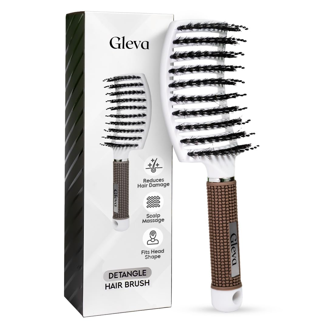 Gleva Unbrush Detangler Hair Brush for Curly, Thick, Straight Hair, Detangling Hair Brush for Men & Women, Scalp Massager Brush with Nylon Bristles, Fast Blow Drying Brush for Wet & Dry Hair (Brown)