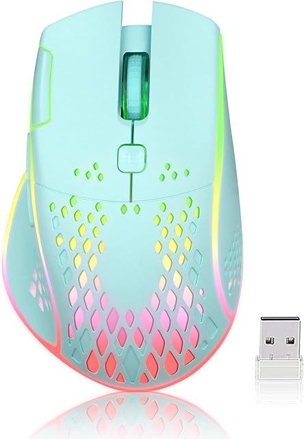 VEGCOO Gaming Mouse, Wireless Mouse Rechargeable Honeycomb Wireless Gaming Mouse with RGB Light/USB Receiver/USB Cable/Adjustable DPI, Optical Gaming Mice Mouse for Laptop PC Computer(Blue)