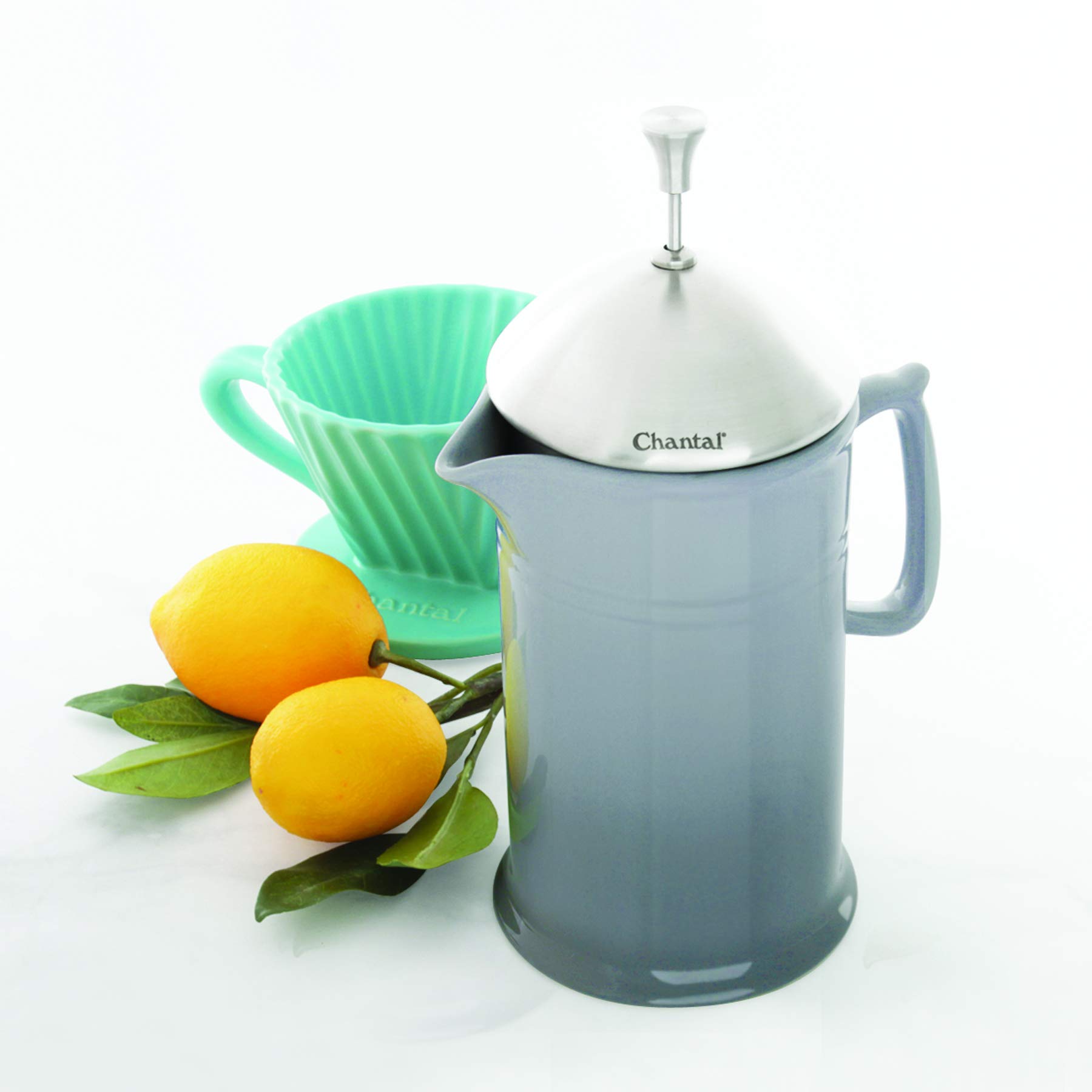 Chantal 92-FP28 FG French Press con stantuffo/coperchio in acciaio inox, ceramica, grigio sfumato