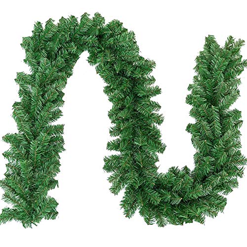 Superday Christmas Garland Decorations 8.9 Ft Artificial Pine Garland Christmas Wreath Mantle for Stairs Railings Fireplace Indoor Outdoor Holiday Christmas Decor
