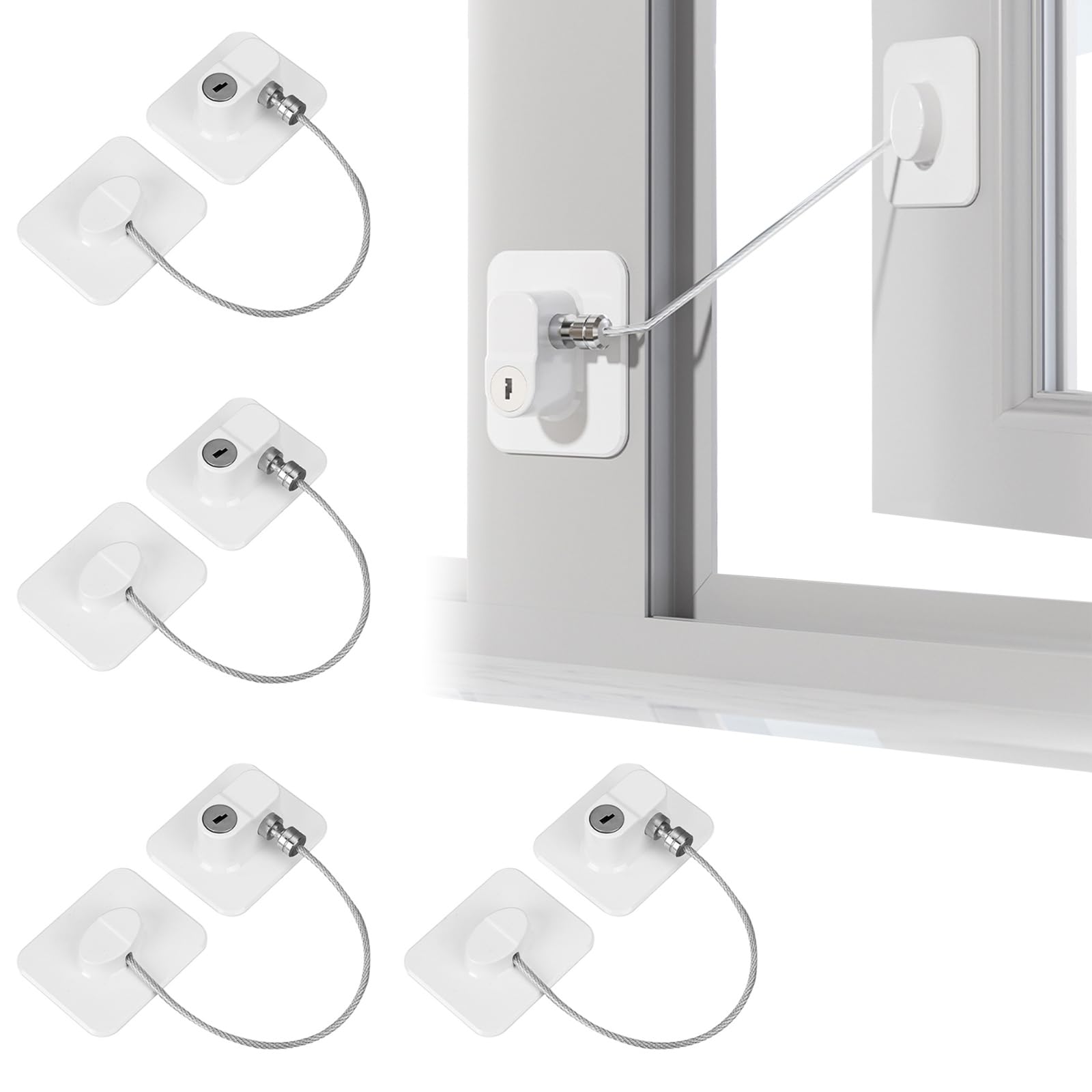 4 Pack Window Restrictors for UPVC No Drilling,Fridge Lock with 4 Keys Stainless Steel Zinc Alloy Strong Adhesive Lock