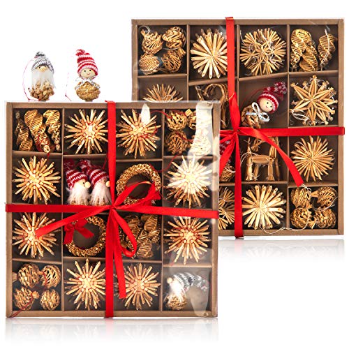 com-four® 112-teiliges Strohsterne Set - Sterne, Glocken, Tannen, und...