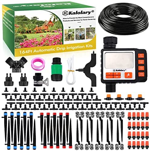 Kalolary Drip Irrigation Kit, 164 Ft Adjustable Garden Watering System