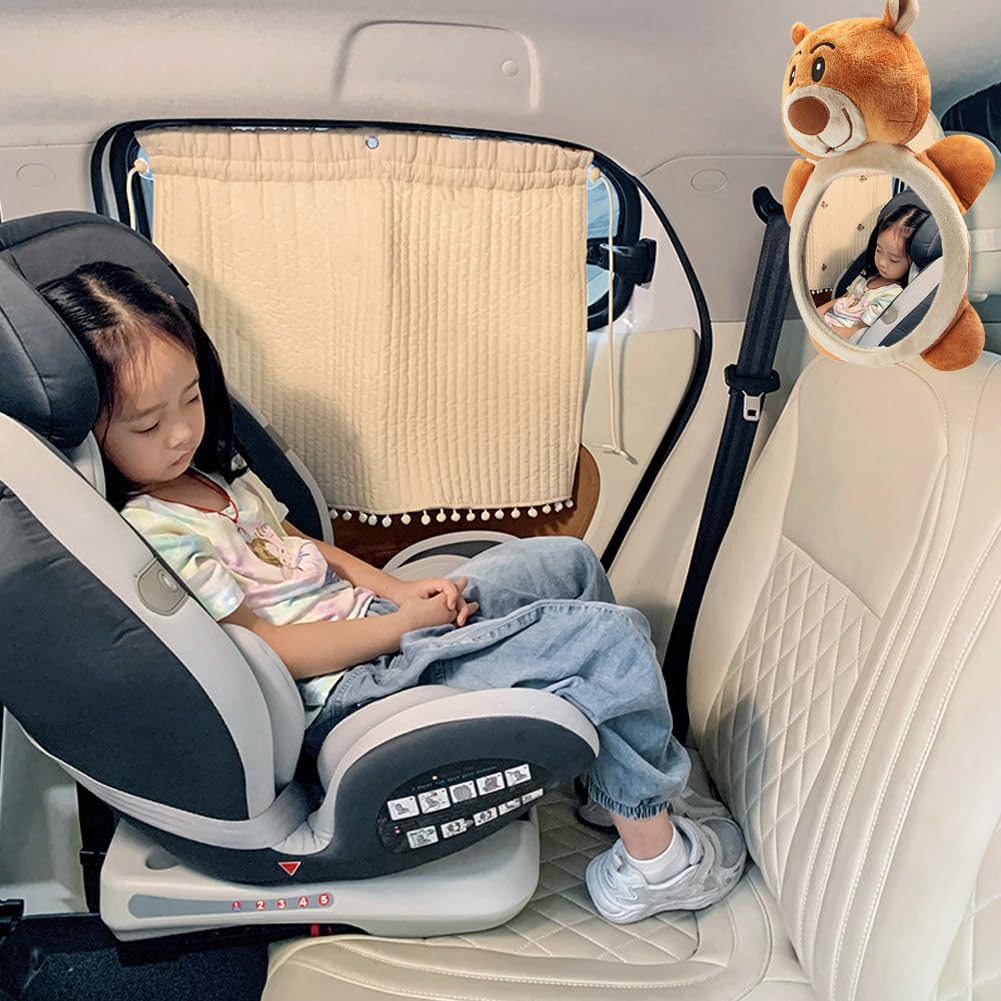 Surakey Baby Car Mirror, Baby in-Sight Auto Mirror for Rear Facing Carseats, Baby Car Mirror Backseat Viewer for Infant Protection and Entertainment Plush Hanging Rearview Mirror Deer Mirror, Bear