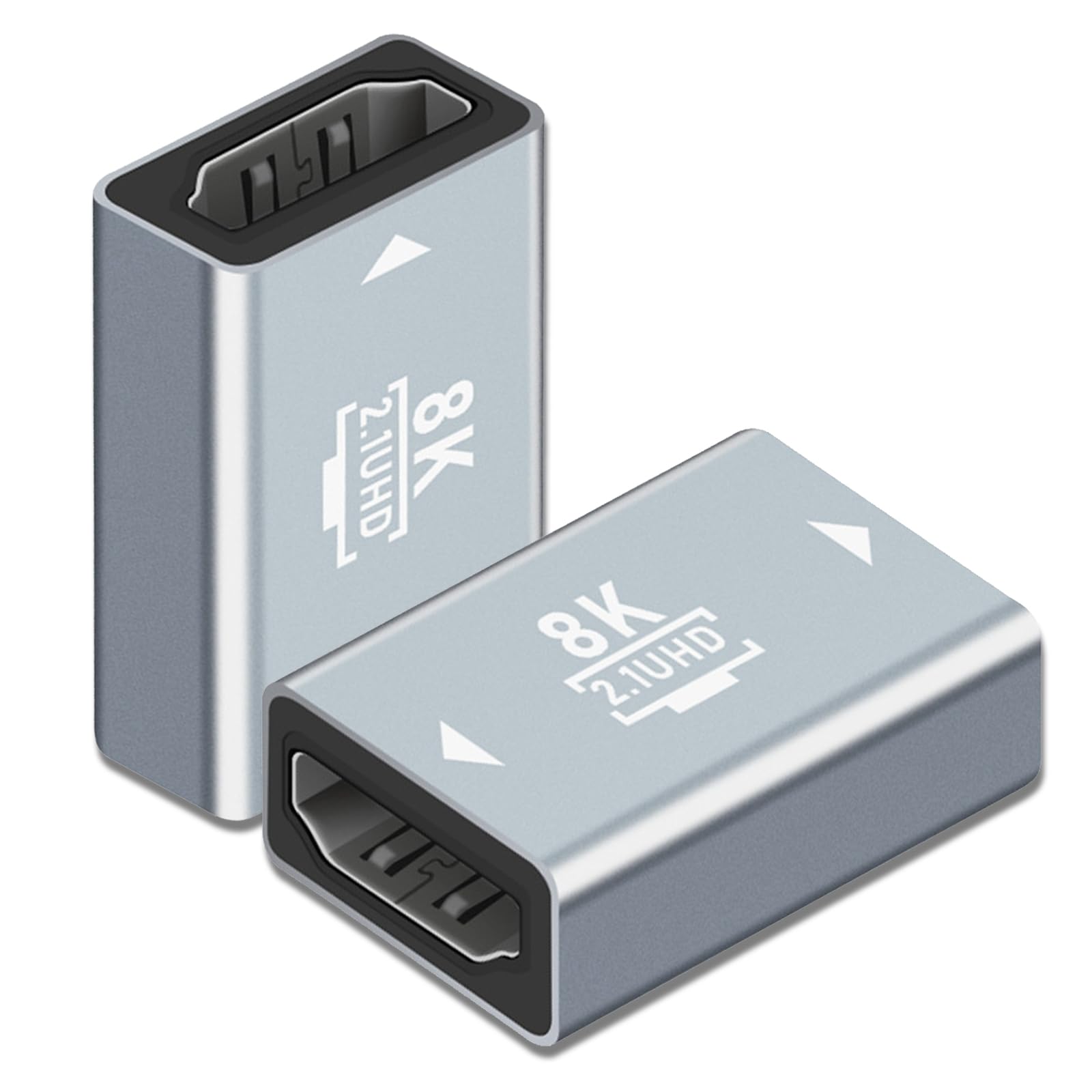 2 Pack 8K HDMI Female to Female Adapter, Coupler, Connector - Support 8K/4K@60Hz UHD, 7680 * 4320 Resolution, 3D, HDR, ARC for Laptop, PC, Monitor, HDTV, PS, Xbox, DVD