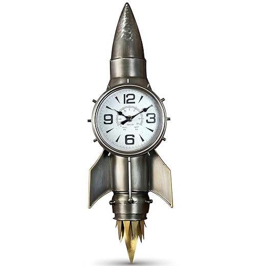 Space Decor Rocket Wall Clock, Pilot Gifts Aviation Gifts Industrial Metal Wall Decor for Men item