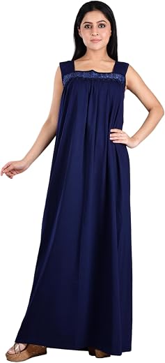 Piyali's Creation Women's Comfy Hoisery Cotton Deep Blue Sleeveless Nighty