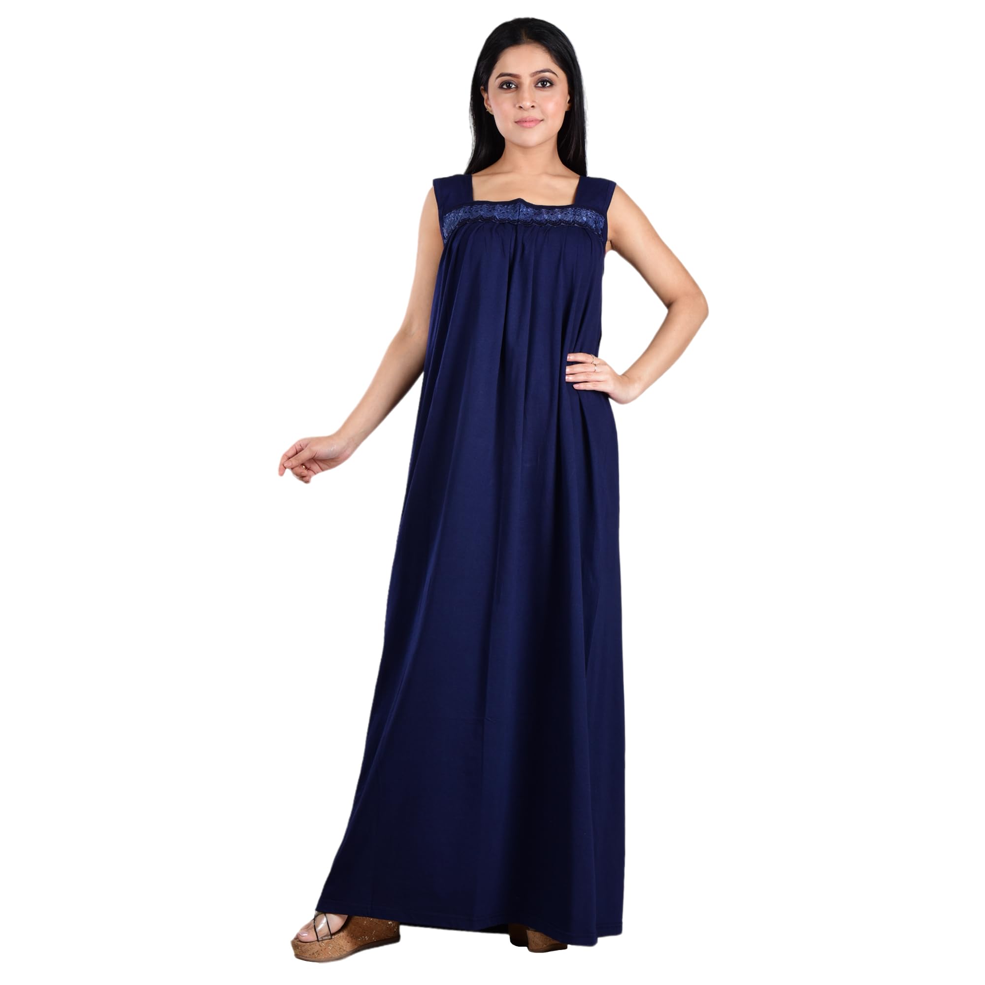 Comfy Hoisery Cotton Deep Blue Sleeveless Nighty-image-28