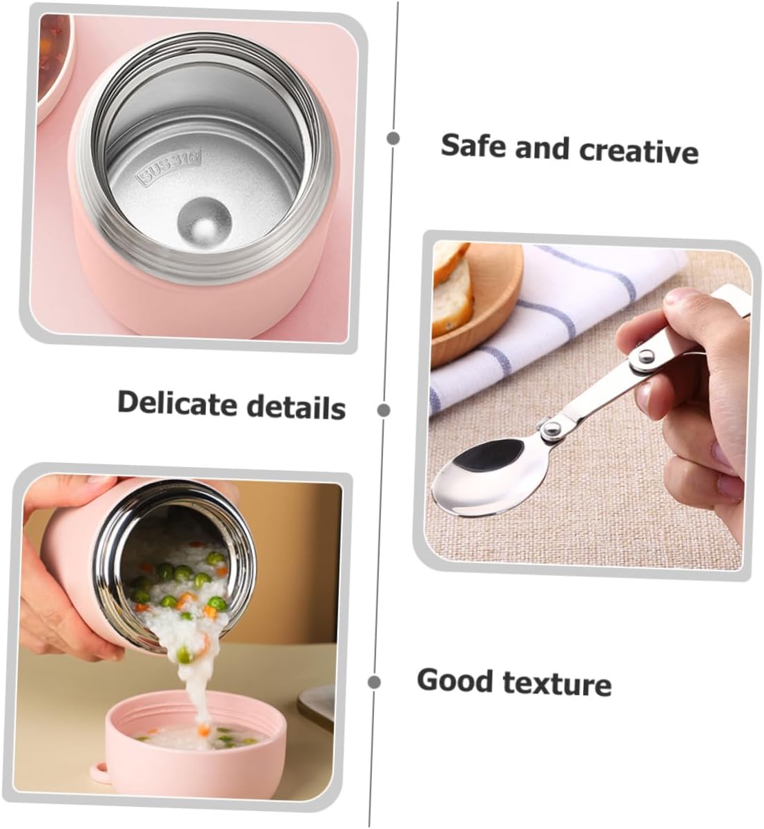 Insulated Thermal Food Jar 500ml with Foldable Spoon Leakproof Vacuum Soup Cup Portable Lunch Container for Students and Office Workers Pink