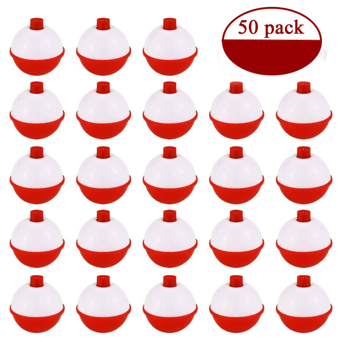 50pcs Fishing Bobbers 1 inch, Fishing Float and Bobbers Assortment Push Button Snap-on Round Buoy Fishing Floats Bobber Red and White