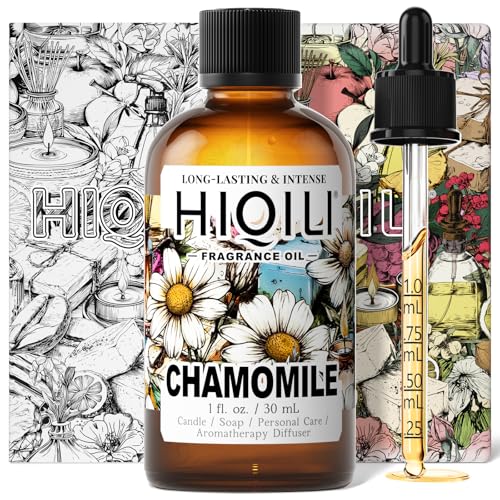 Image of HIQILI Chamomile Fragrance Oil for Candle, Soap Making - 1 Fl Oz | Use in Essential Oil Diffusers, Add to Body Lotion, Laundry Dryer Balls, Long-Lasting Scent, Graduated Dropper Included