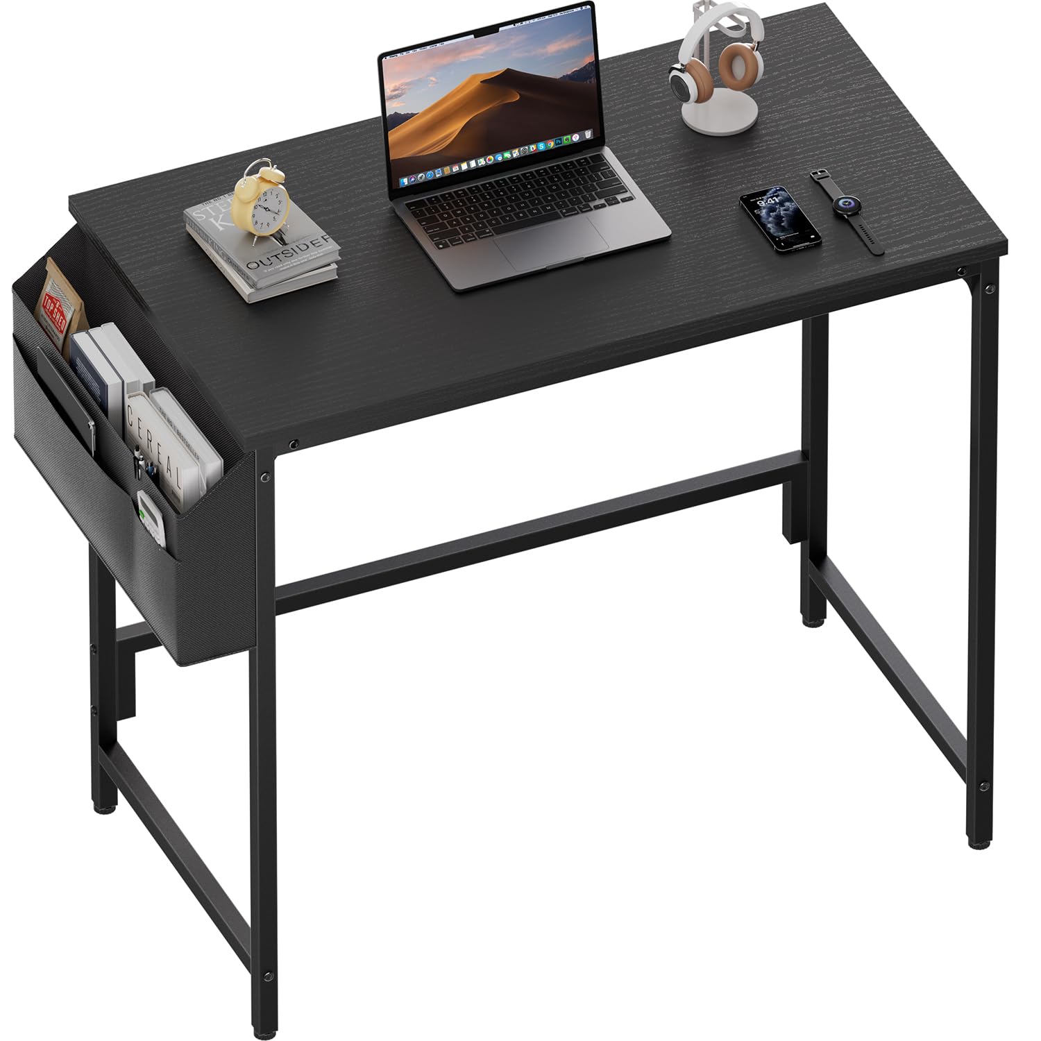 HLFURNIEU Petit Bureau Informatique, 80 x 40 cm, Noir
