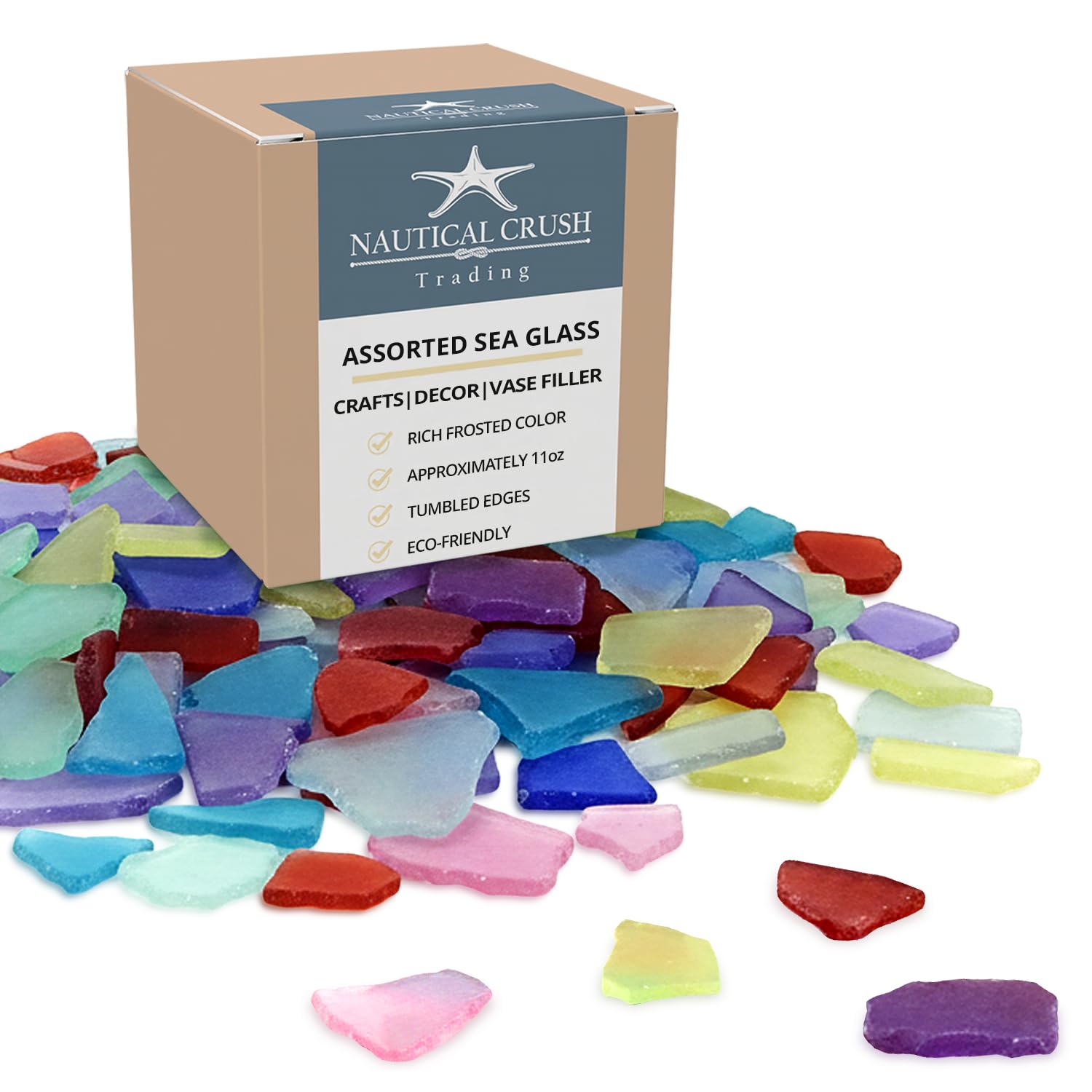 Nautical Crush Trading Assorted Sea Glass Pieces For Decoration | Assorted Colored Sea Glass Good For Craft | Plus Free Nautical Ebook By Joseph Rains (11 Ounces)