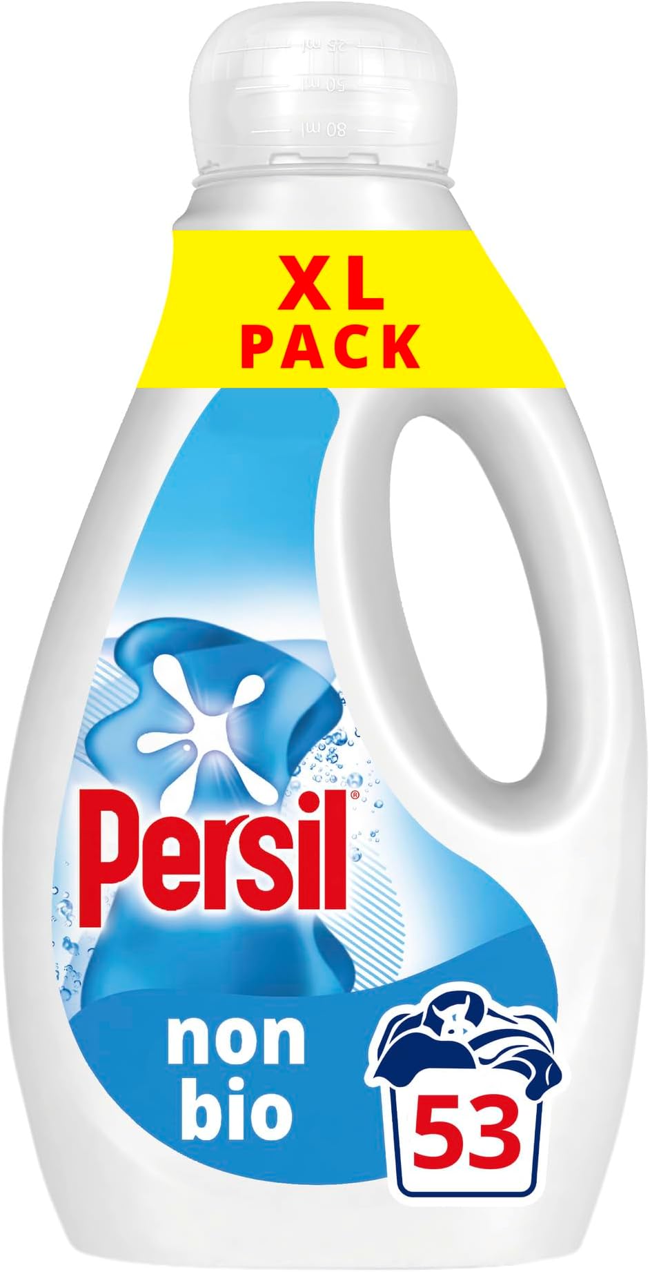Non Bio Laundry Washing Liquid Detergent outstanding stain removal in quick & cold washes tough on stains, gentle next to sensitive skin 53 washes (1.431 L), Packaging May Vary