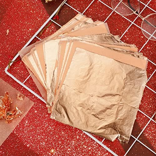 100 Sheets Imitation Gold Leaf Sheets, 14 X 14cm Copper Leaf Sheets Edible Gold Leaf Rose Gold Foil Sheets for Craft,Cakes,Nail Art,Furniture Decoration