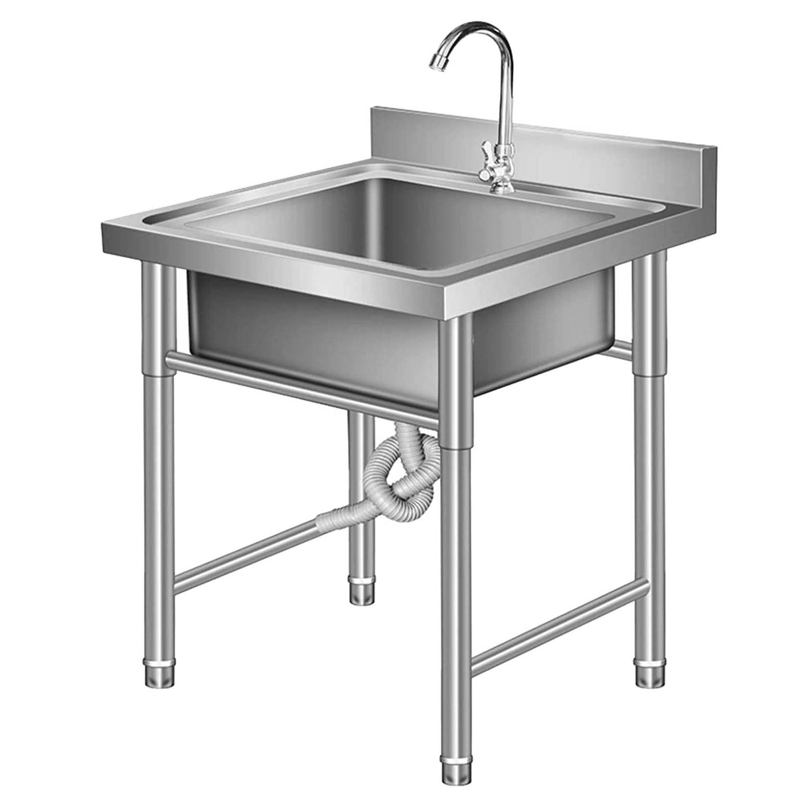 ZTCHSENZT Sink,Kitchen Utility Sink,Single Bowl 304 Stainless Steel Commercial Kitchen Sink 1 Compartment FreeStanding Prep Utility with Faucet and Cross-braced Legs, for Home, Res