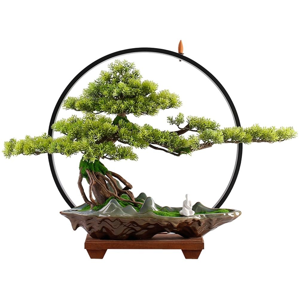 HCZKIUJY Bonsai Creative Lamp Circle Simulation Cypress Planting Landscape Decoration Living Room Office Entrance Opening Gift Plant