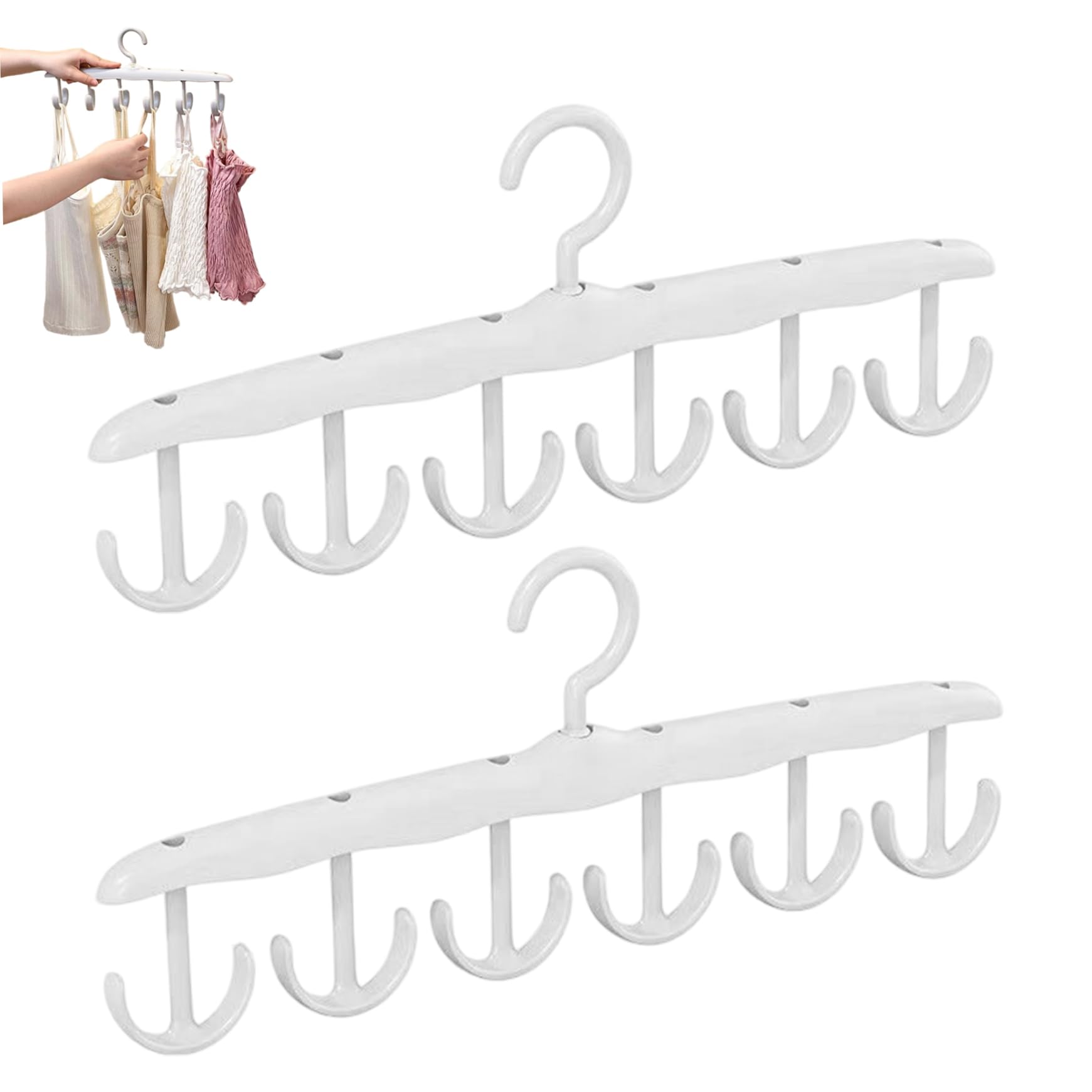 Hbbgdiy White 2Pcs Hat Organizer, 360° Rotatable Plastic Cap Holder With 12 Hooks, Space-Saving Hat Hooks, Clothes Hangers, Multi-Function Belt Holder For Home.