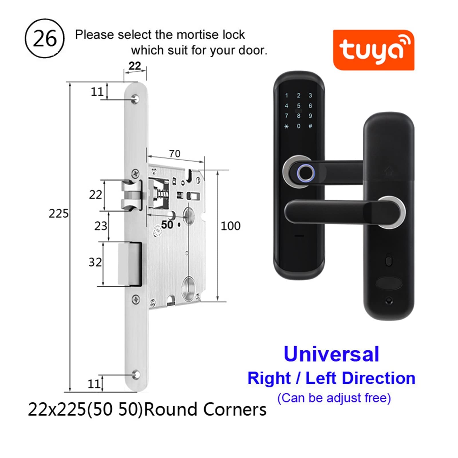 Keyless Zamek do drzwi wejściowych Blokada linii papilarnych WiFi APP Karta IC Kod cyfrowy Elektroniczny zamek do drzwi Home Latch Lock X3 Inteligentny zamek do drzwi (Kolor: Pojedynczy język) (22x225