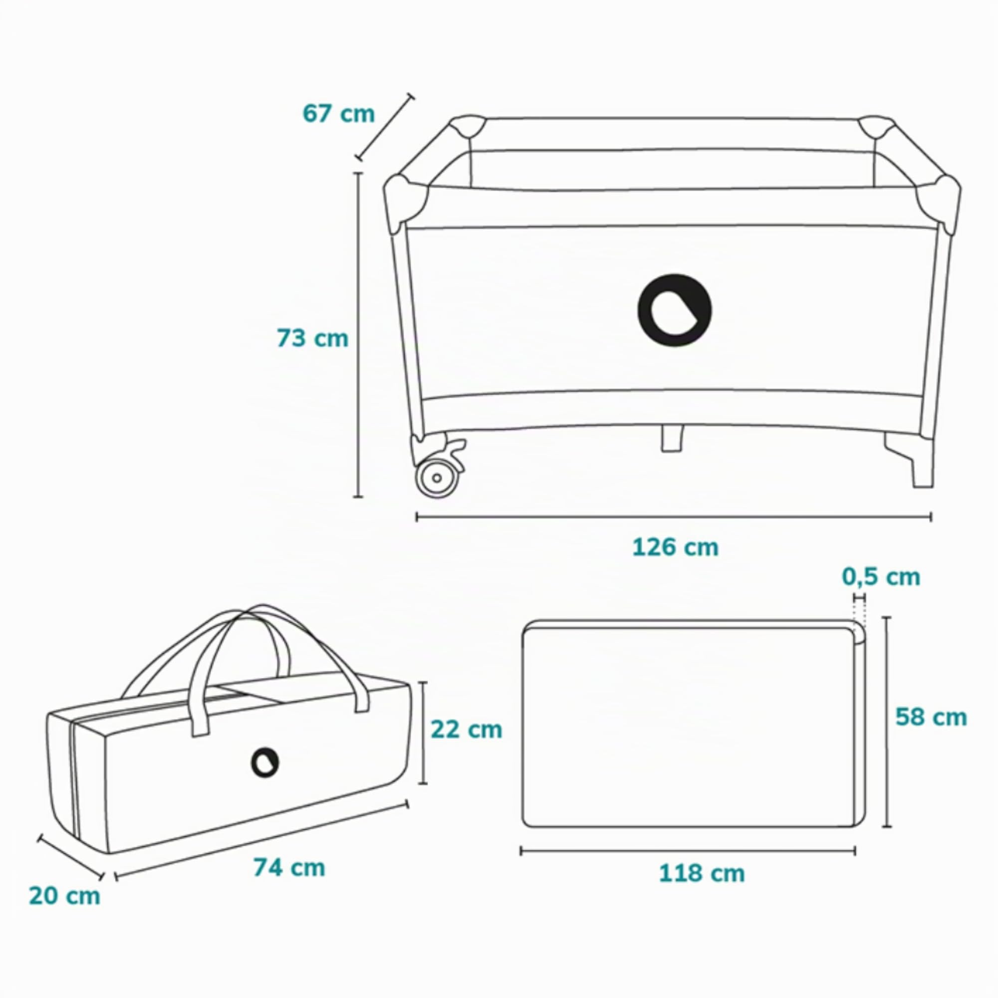 Lionelo Stefi Baby Kinderbett, Reisebett ab Geburt bis 15 kg, Seiteneingang, Sicherungssystem LockGuard, Blockade der Räder, Tragetasche, zusammenklappbar