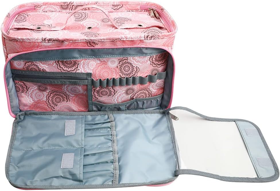 Looen Crochet Bag, Yarn Storage Organizer Tangle Free with 3 Grommets, Knitting Bag and Totes Organizer Large Craft Supplies for unfinished projects (Pink)