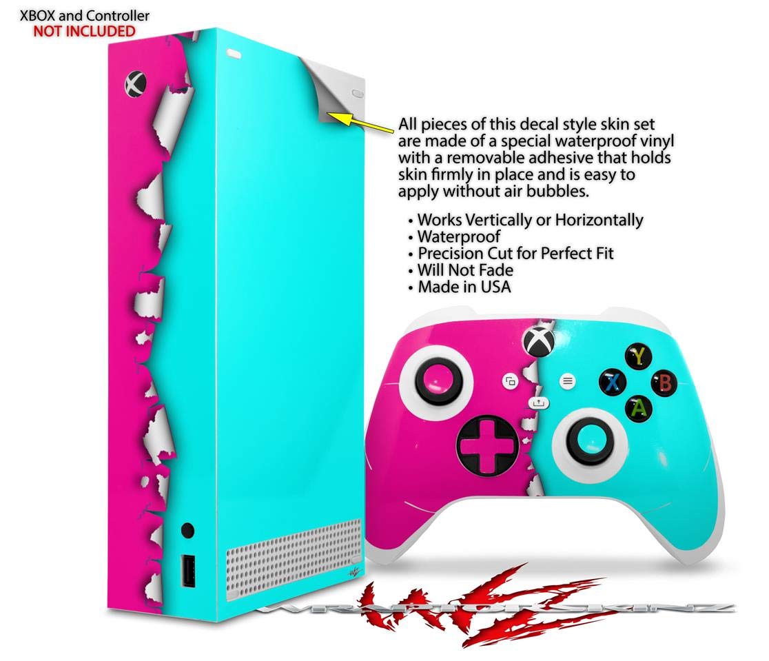 WraptorSkinz Skin Decal Vinyl Wrap compatible with the XBOX Series S Console and Controller Ripped Colors Hot Pink Neon Teal (GAMING CONSOLE NOT INCLUDED) image 2 of 3 B08NGZXZ7K