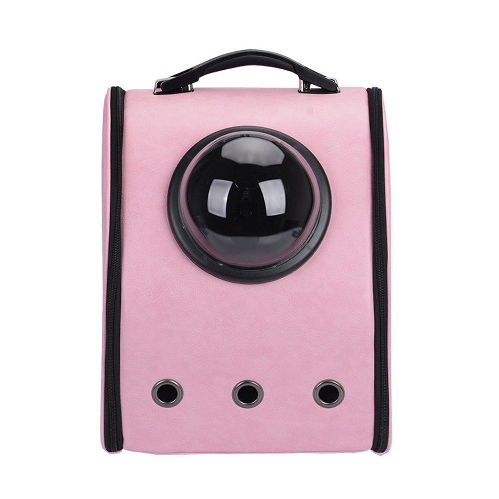 VVVSO Pet Traveler Bubble Backpack Faux Leather Cat Puppy Hard-Sided Carrier Bags (Pink-Solid)