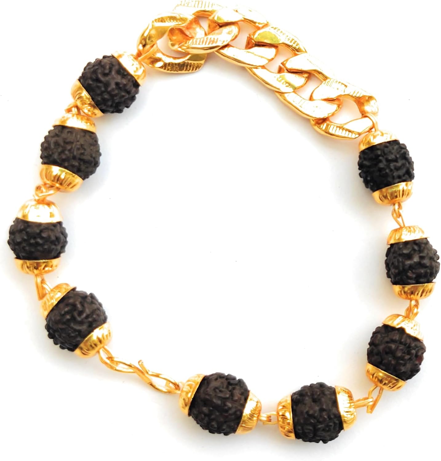 Apnisanskriti Premium Black Rudrakasha Rakhi Bracelet with Gold Plated Chain for Men and Women (Free Size, AAA Quality)
