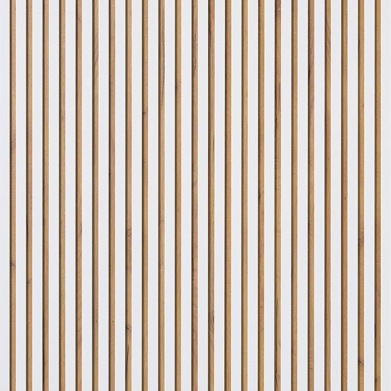 DECOON – Panel de pared listones de madera rígida 250 x 30 x 1,4 cm, decoración blanca y fondo de roble, revestimiento decorativo 3D para paredes interiores, fácil de colocar, efecto alivio moderno