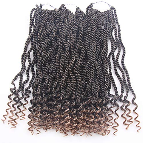 Wavy Senegalese Twist Crochet Braids 6packs 12Inch Pre looped Senegalese Crochet Hair Extension Curly End Synthetic Braiding Hair (T1B/27)