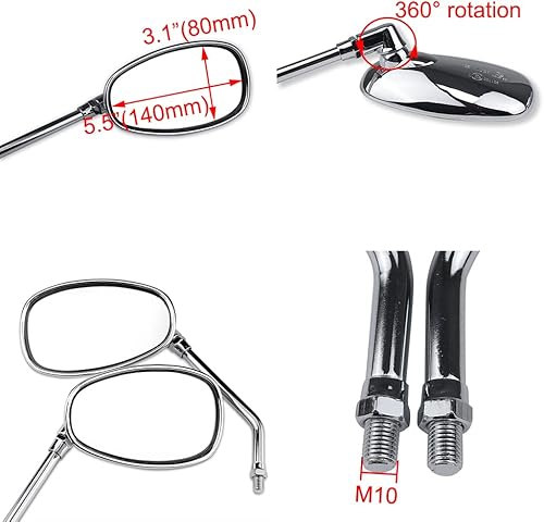Miniatura 4 de Espejos laterales retrovisores cromados de 0.394in para Honda Sports Bike Suzuki Cruiser Scooter