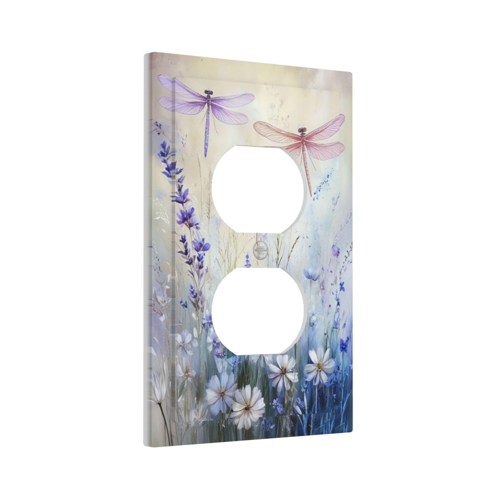 Sghxwp Outlet Covers Watercolor Dragonfly Wildflower 1 Gang Light Switch Plate Pastel Lavender Blue Floral Wall Plate Cover Decorative Single Toggle Switch Plate Faceplate for Bathroom Home Decor