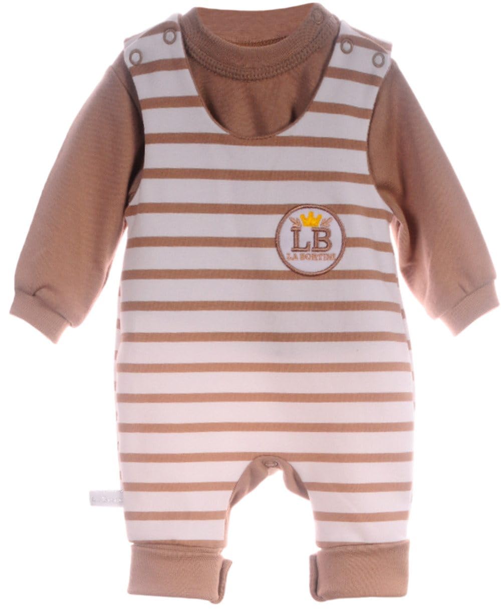 Baby Set Weiß Beige Unisex Langarmshirt Latzhose Zweiteilig Baumwolle Erstlingsausstattung Neugeborenen Outfit Größen 44 50 56 62 68 74 80