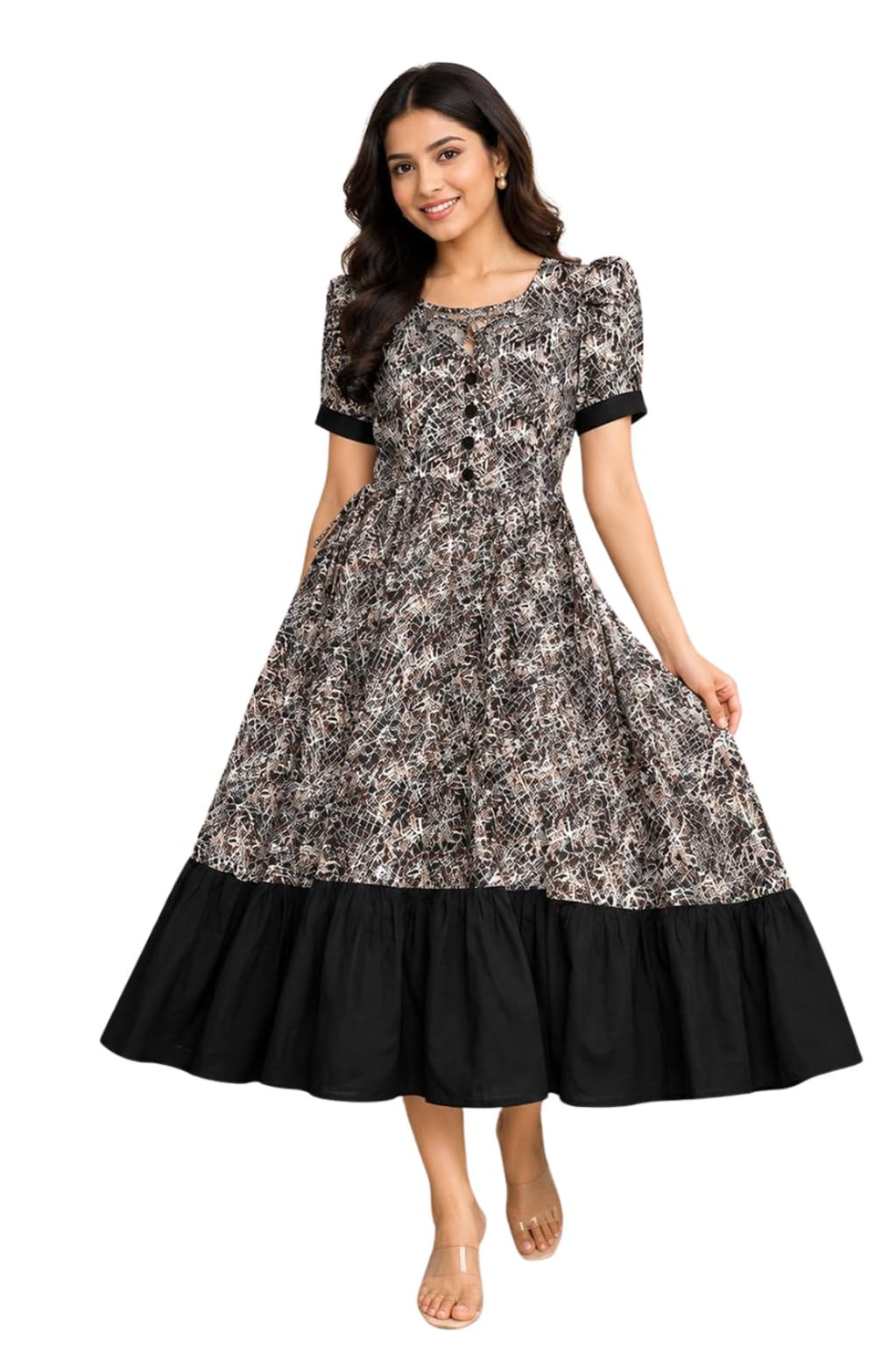 Women's Cotton Floral Printed Anarkali Kurta for Women | Regular Fit Flared Kurti | Ethnic Casual Long Kurta for Girls | Soft Cotton Western Fusion Dress-picture-10