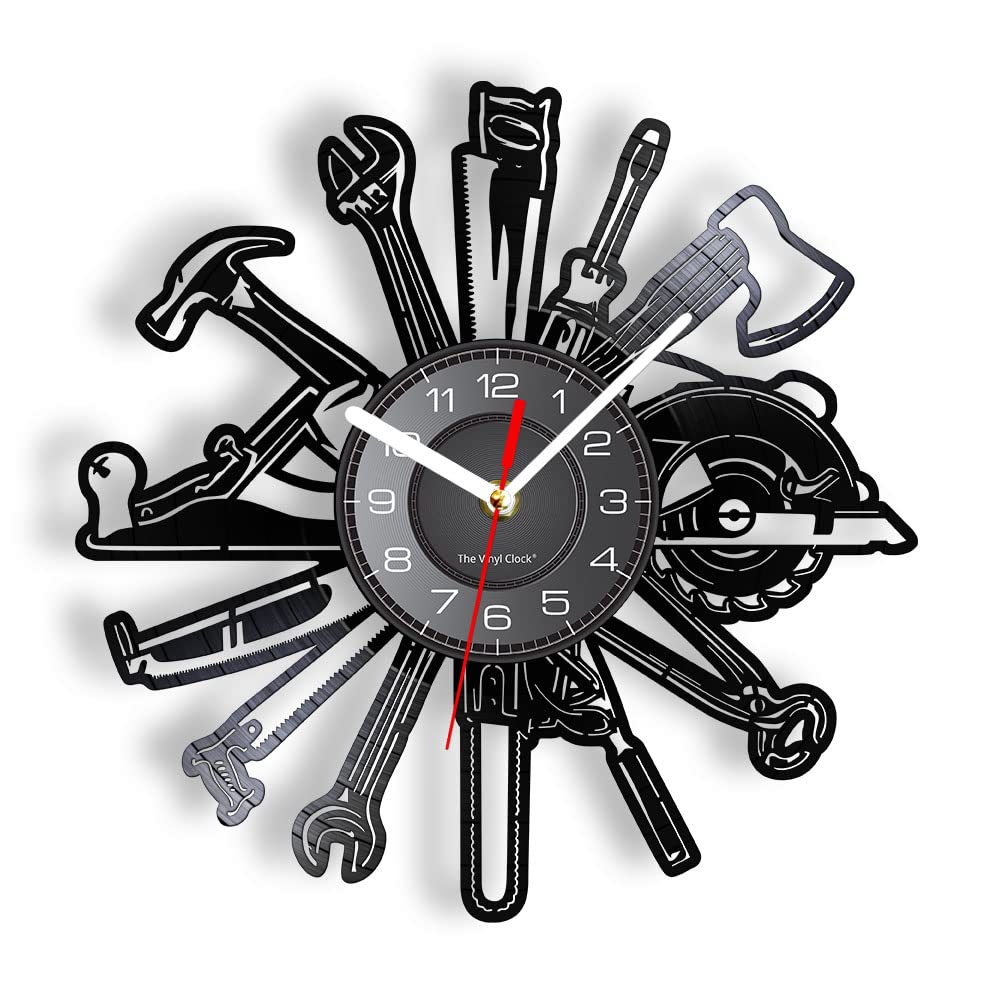 Smotly Black Vinyl Wall Clock, 12 Inch Silent Clock, Various Tool Shapes, Suitable As A Wall Clock Gift For Craftsmen