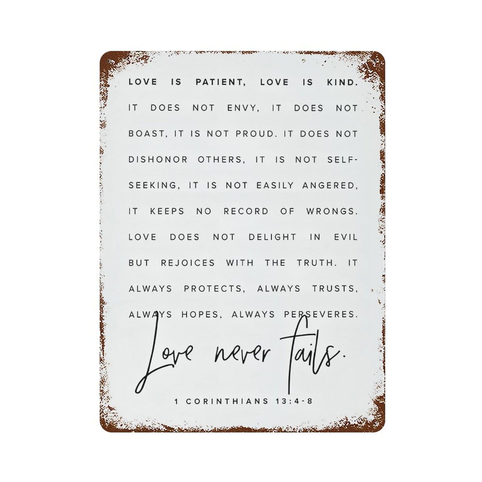 xiaoxiaoshen 1 Corinthians 13 Christian Literary Wall Decor Art Metal Tin Poster Modern Home Decor Art Home Bar Shop Decorations Vintage Sign 40x30cm