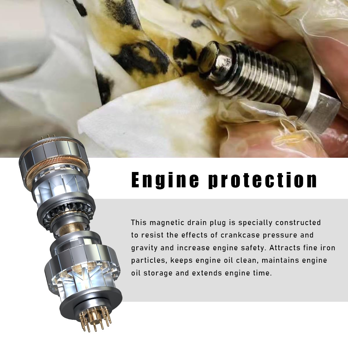 Magnetic Oil Drain Plug, M12×1.75 Stainless Steel Aluminum Sump Drain Nut Bolt with 5 Gaskets, Leak-Proof Reusable Car Engine Oil Drain Plug Replacement for Most Cars