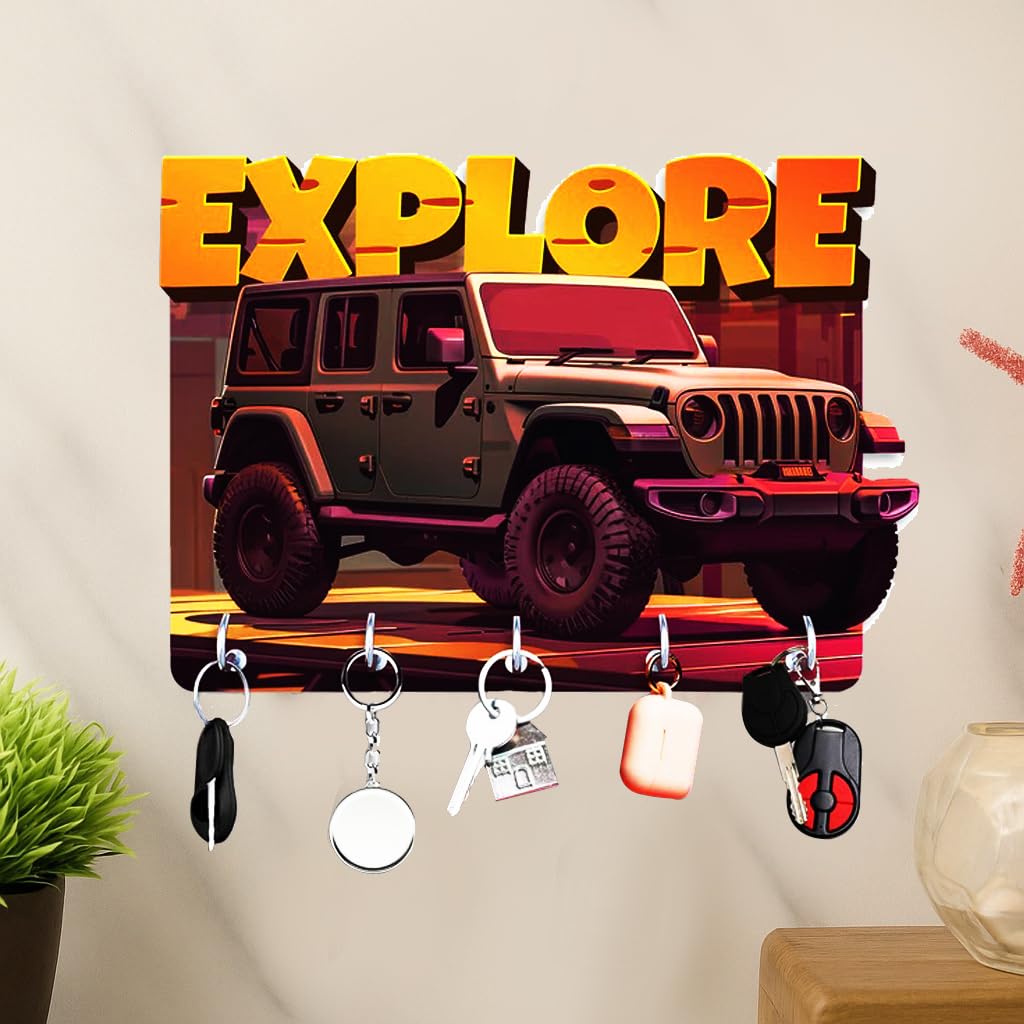 Wooden Key Holder Stand Wall Hanging Art for Home Office Decor - Explore Jeep Keyholder Key Hanger Decorative Items Home Office Kitchen Living Room Decoration