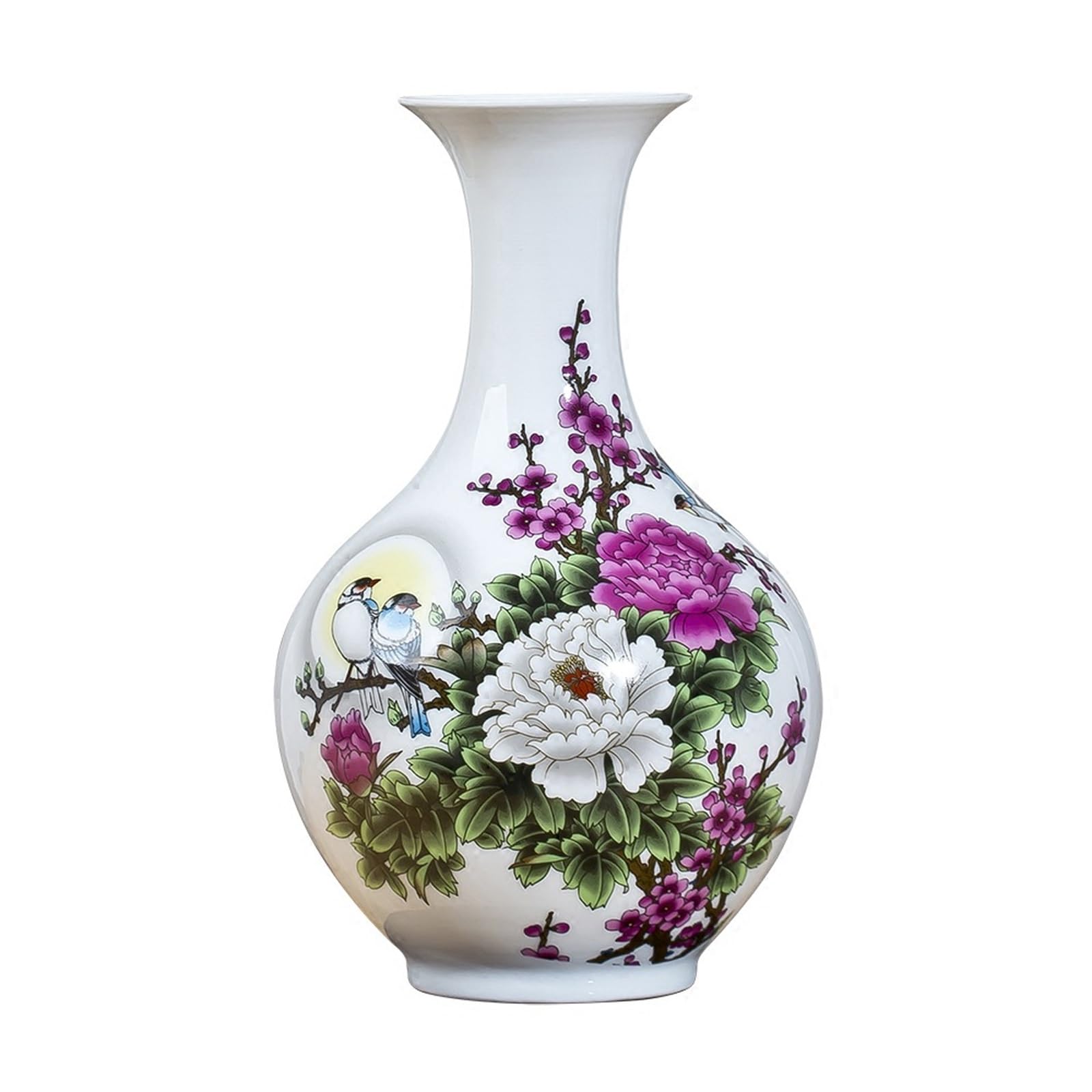 Xyueru One Color Chinese Floral Pattern Ceramic Hydroponic Decorative Flower Vase, Durable Container, For Dried Flowers And Hydroponic Plants