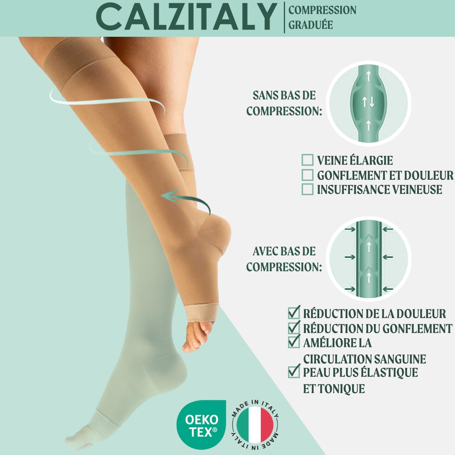 calza senza punta a compressione graduata forte - 140 den